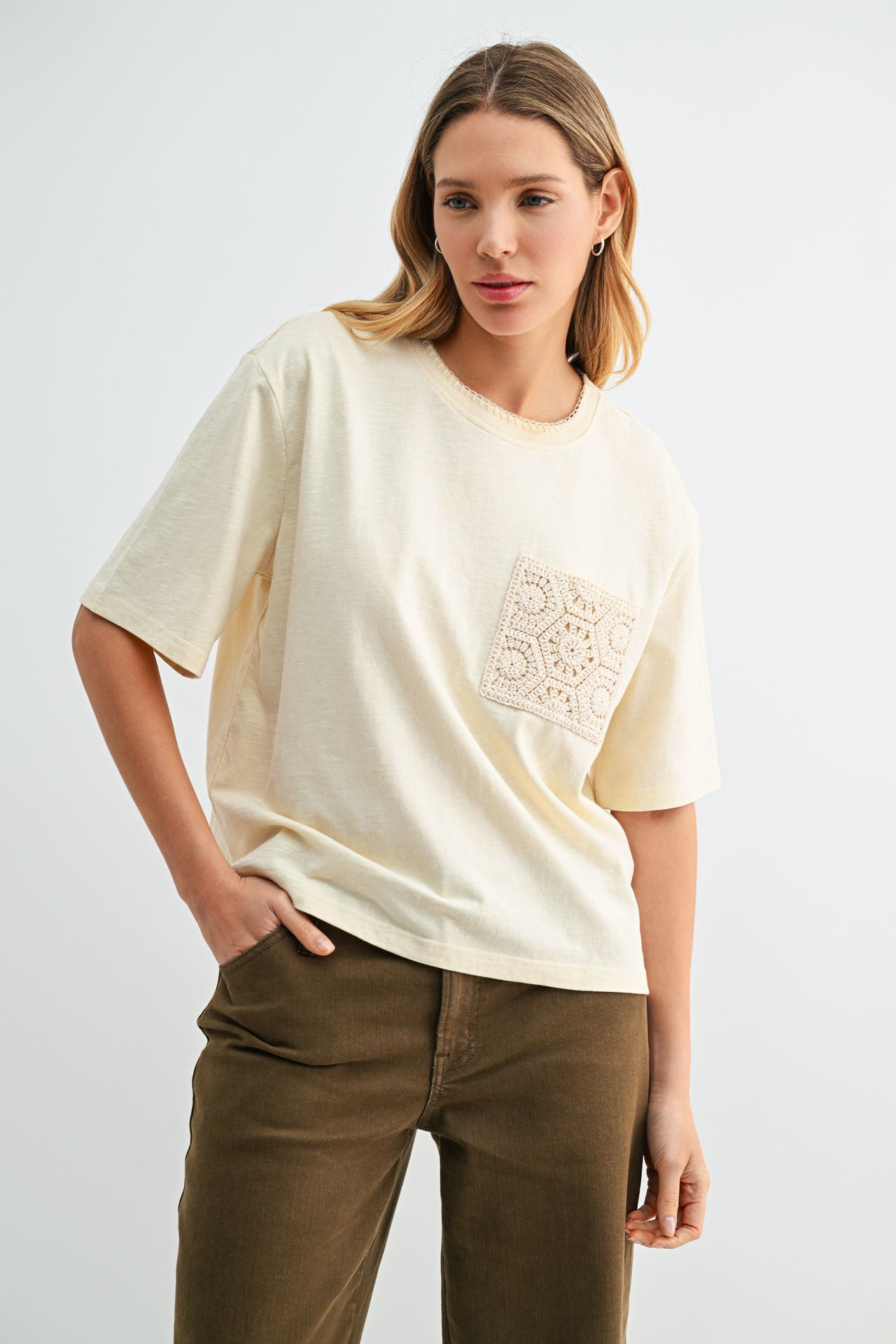 Parchment Crochet Pocket Tee