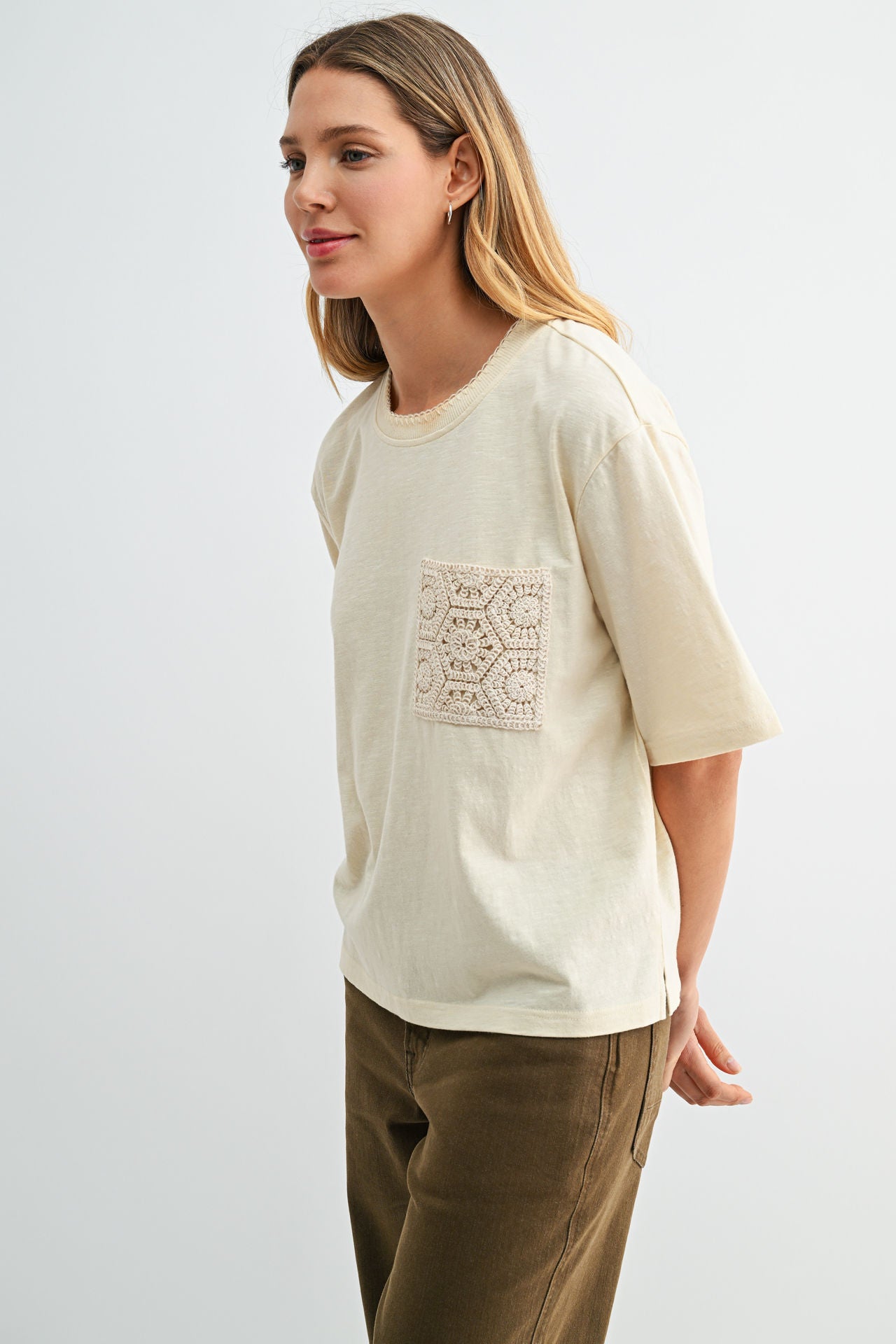 Parchment Crochet Pocket Tee