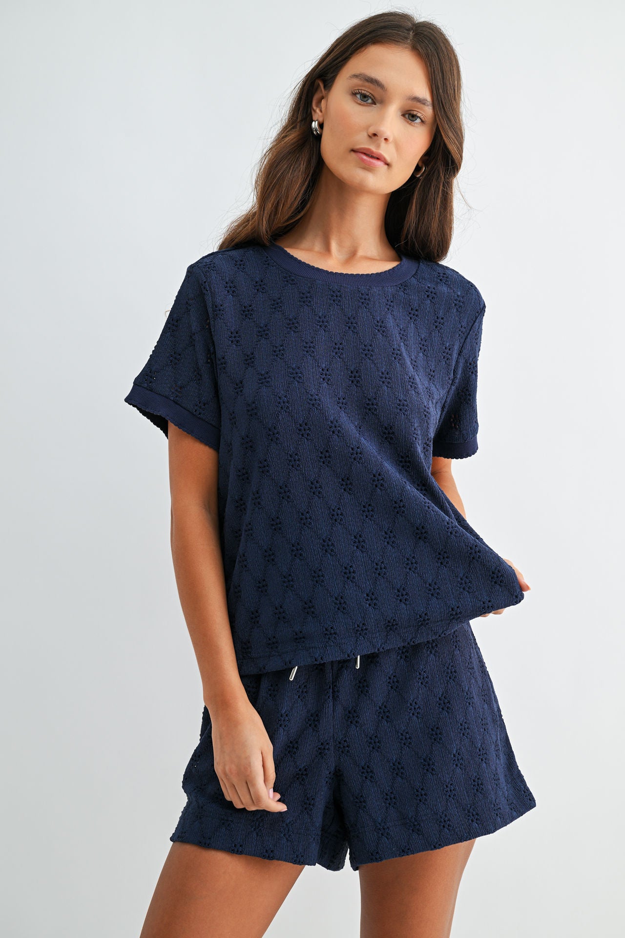 Navy Eyelet Tee