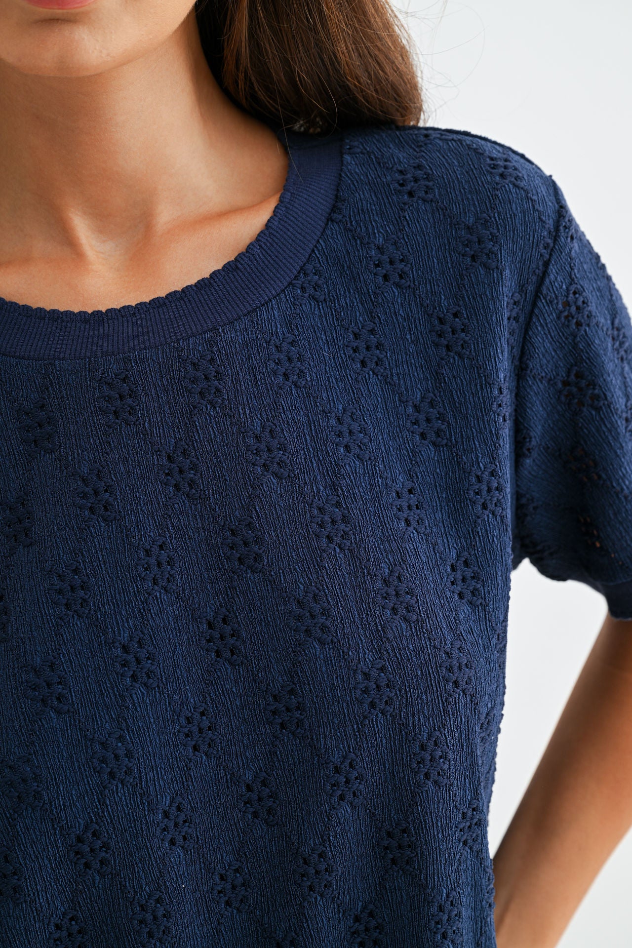 Navy  Eyelet Tee