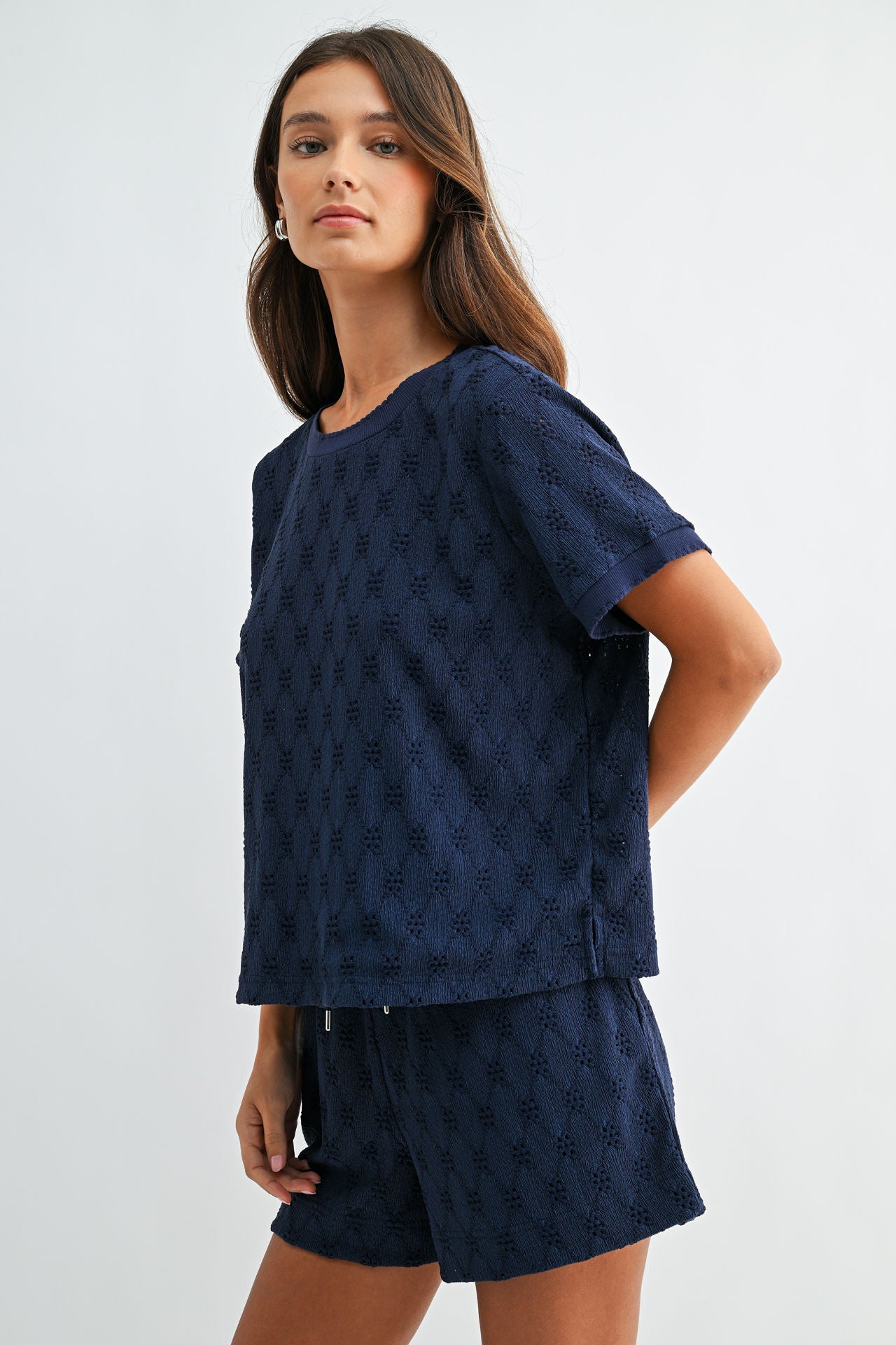 Navy Eyelet Tee
