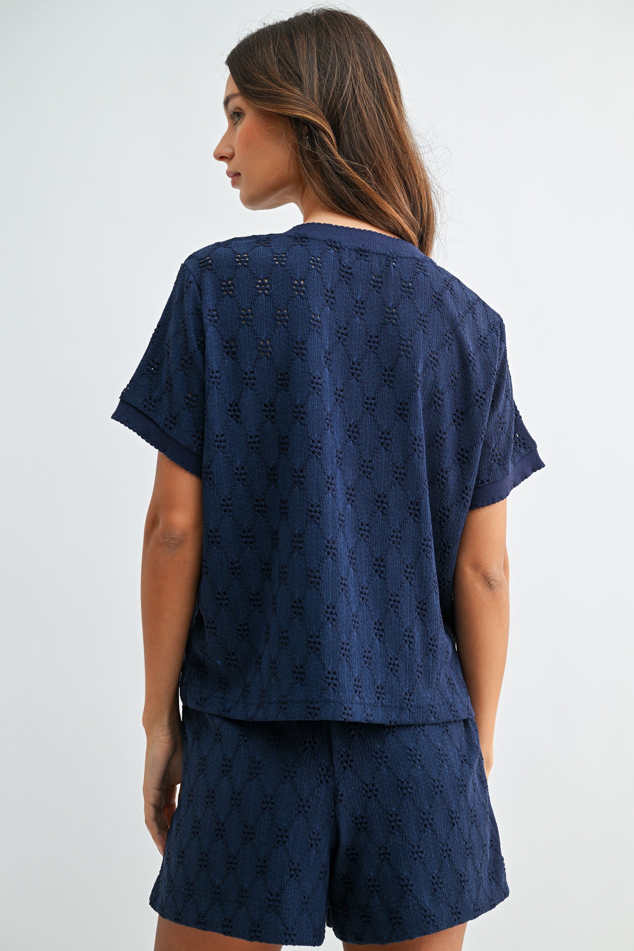 Navy Eyelet Tee