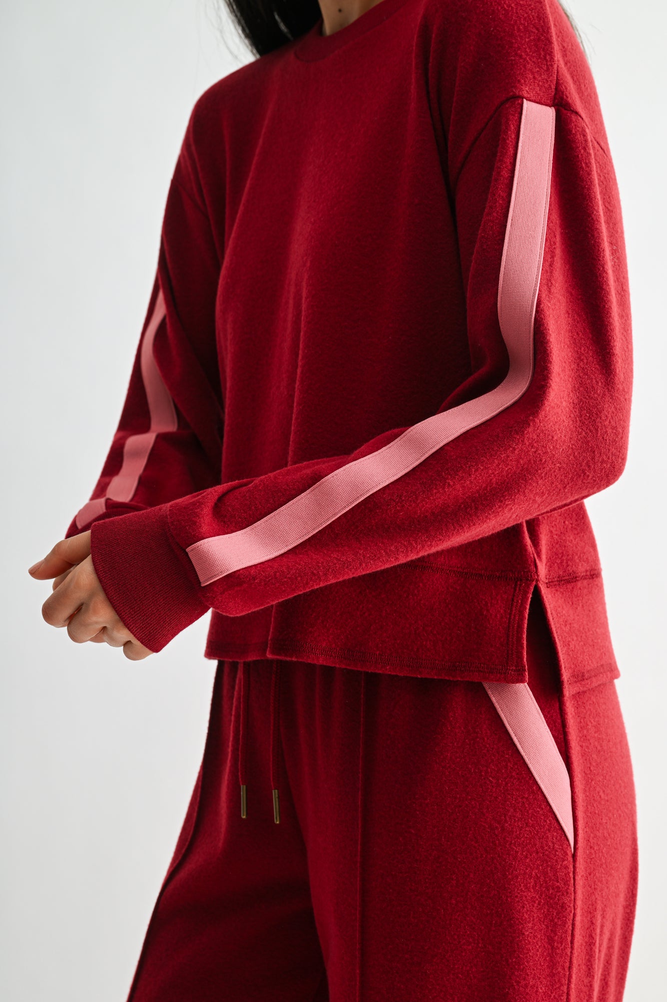Burgundy Long Sleeve Track Sweatshirt