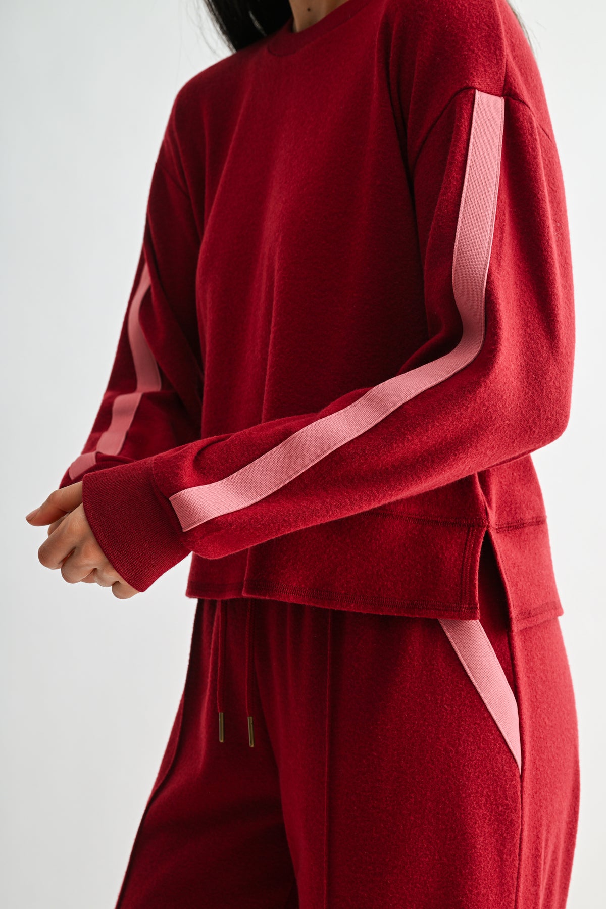 Burgundy Petite Long Sleeve Track Sweatshirt