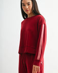 Burgundy Petite Long Sleeve Track Sweatshirt