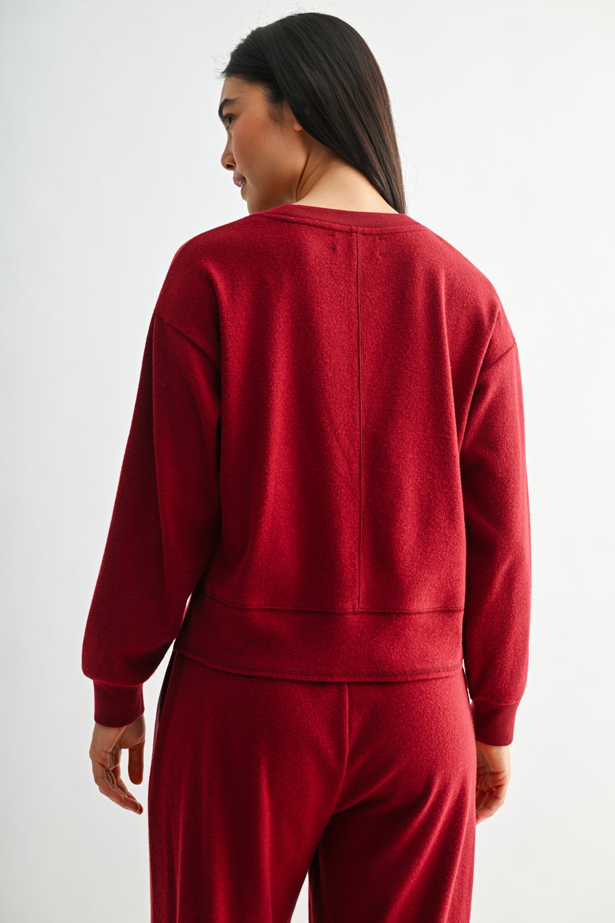 Burgundy Petite Long Sleeve Track Sweatshirt