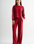Burgundy Petite Long Sleeve Track Sweatshirt