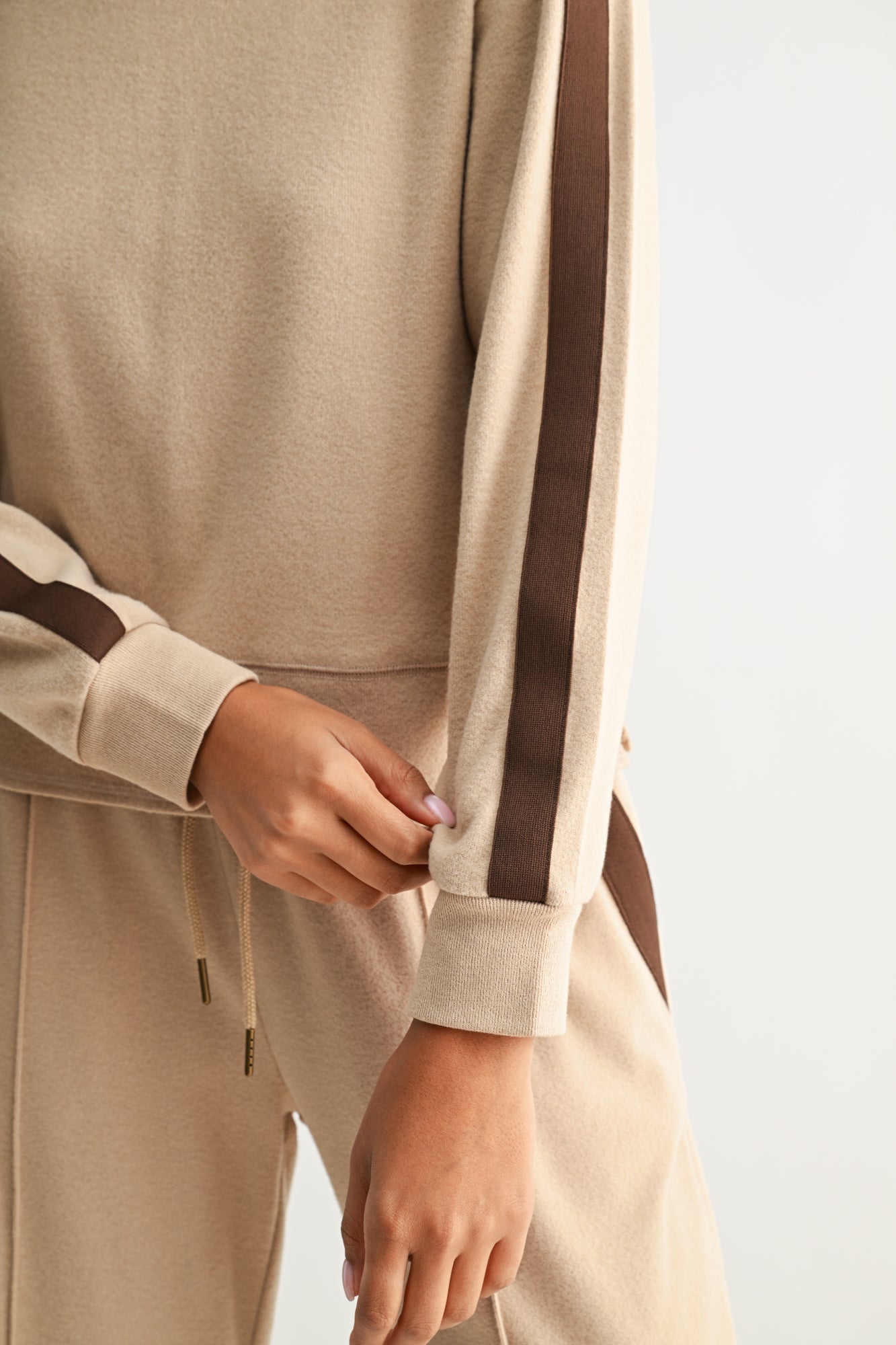 Tan Long Sleeve Track Sweatshirt