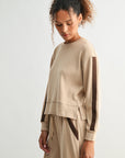 Tan Petite Long Sleeve Track Sweatshirt