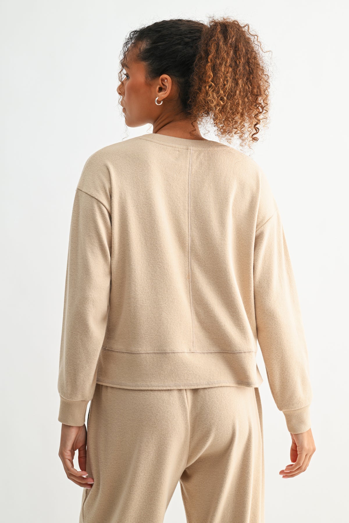 Tan Petite Long Sleeve Track Sweatshirt