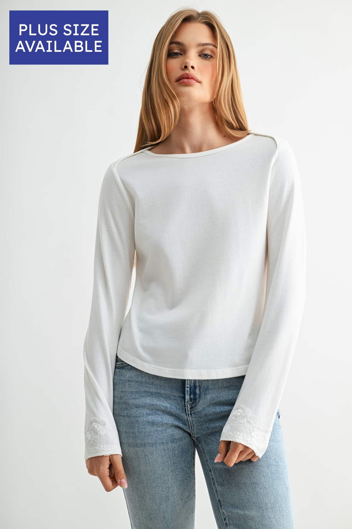 Parchment Plus-Size Long Sleeve Boat Neck Top