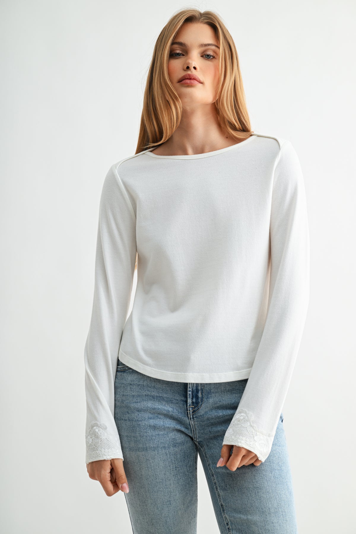 Parchment Petite Long Sleeve Boat Neck Top