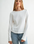 Parchment Petite Long Sleeve Boat Neck Top