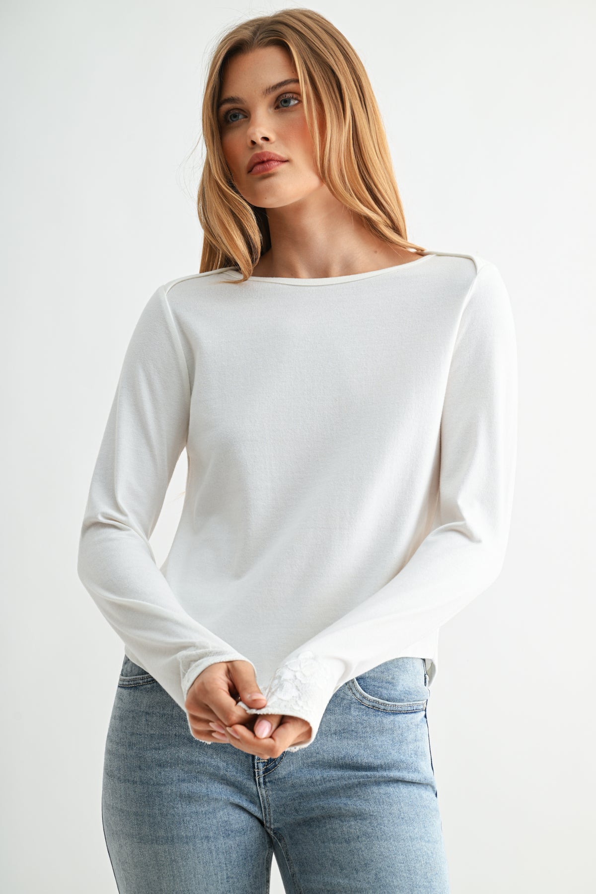 Parchment Long Sleeve Boat Neck Top