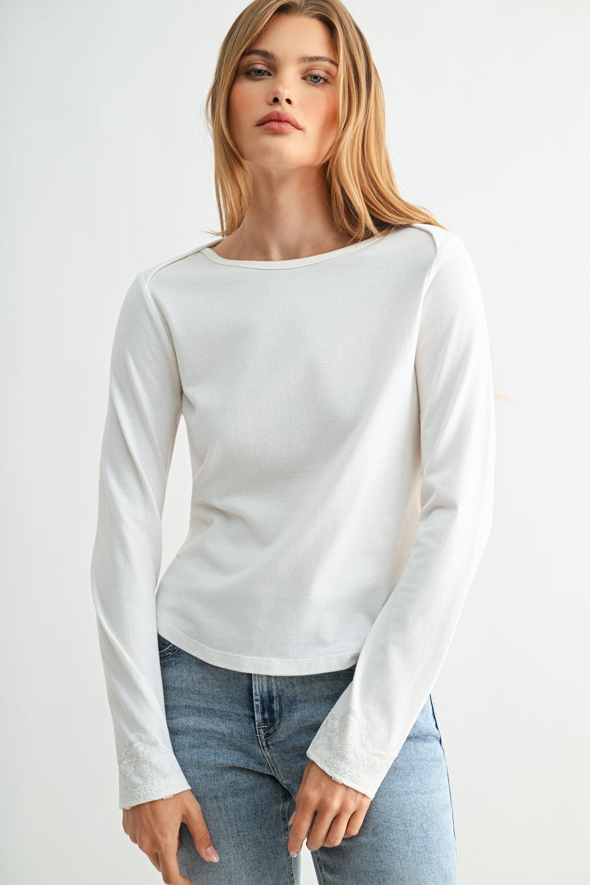 Parchment Petite Long Sleeve Boat Neck Top