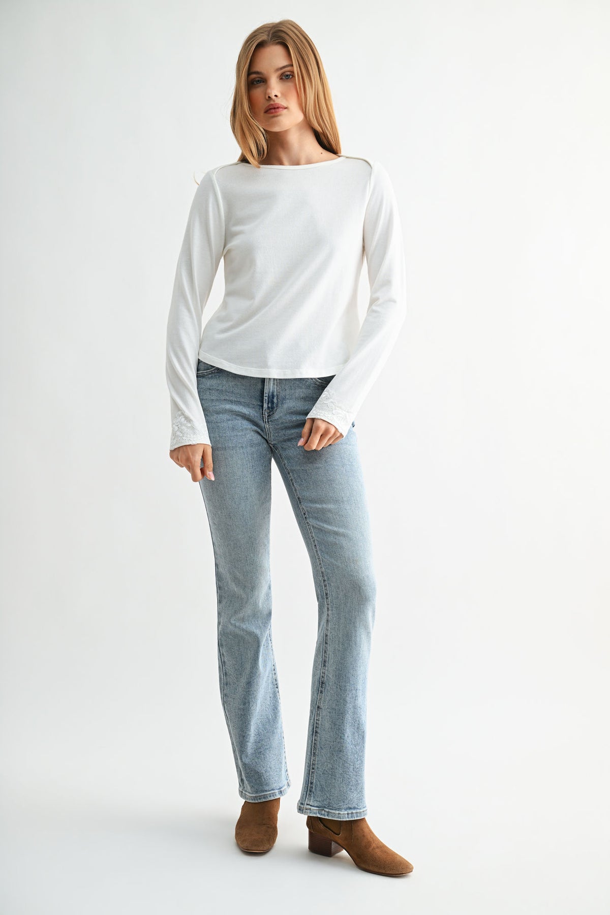 Parchment Long Sleeve Boat Neck Top
