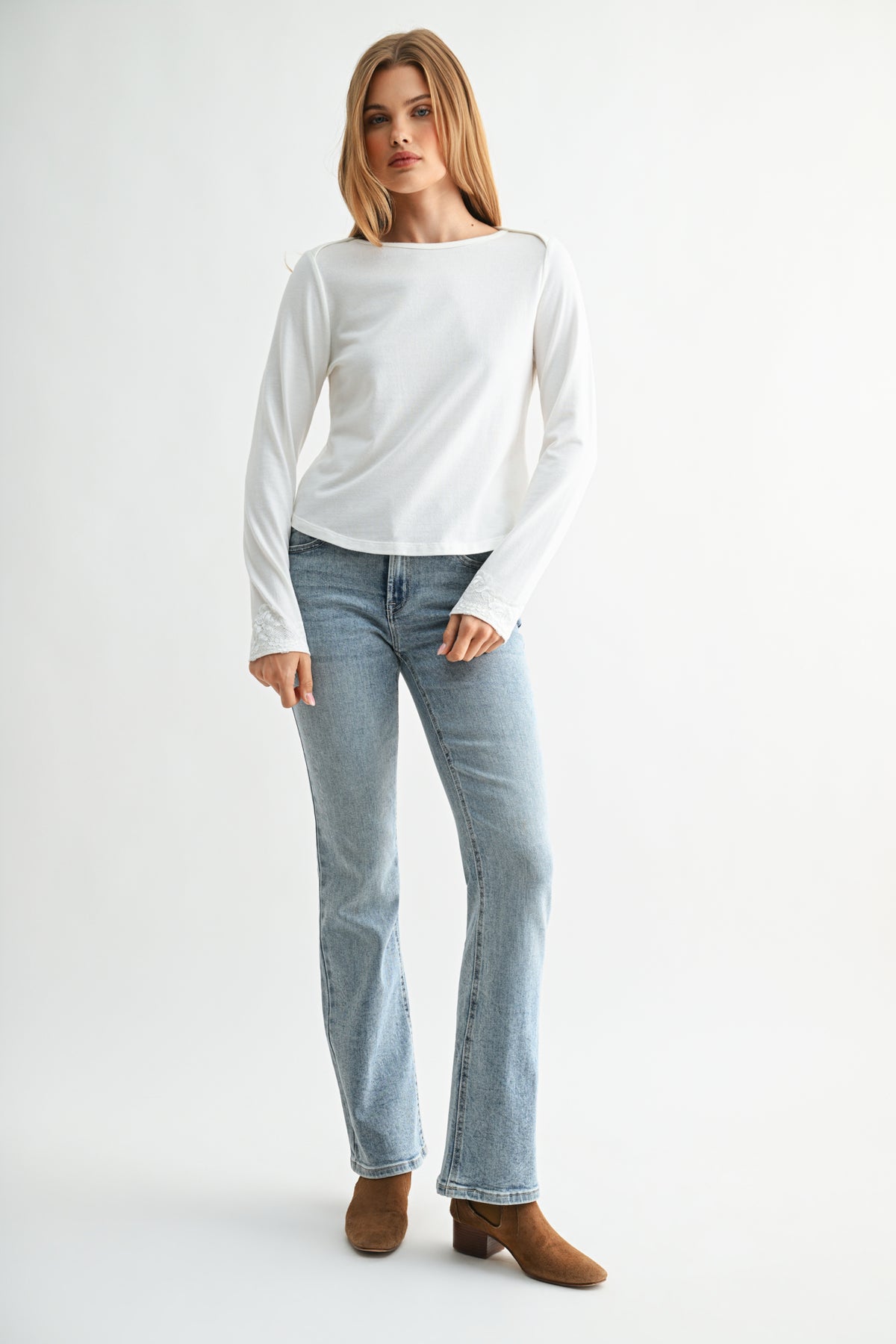 Parchment Petite Long Sleeve Boat Neck Top