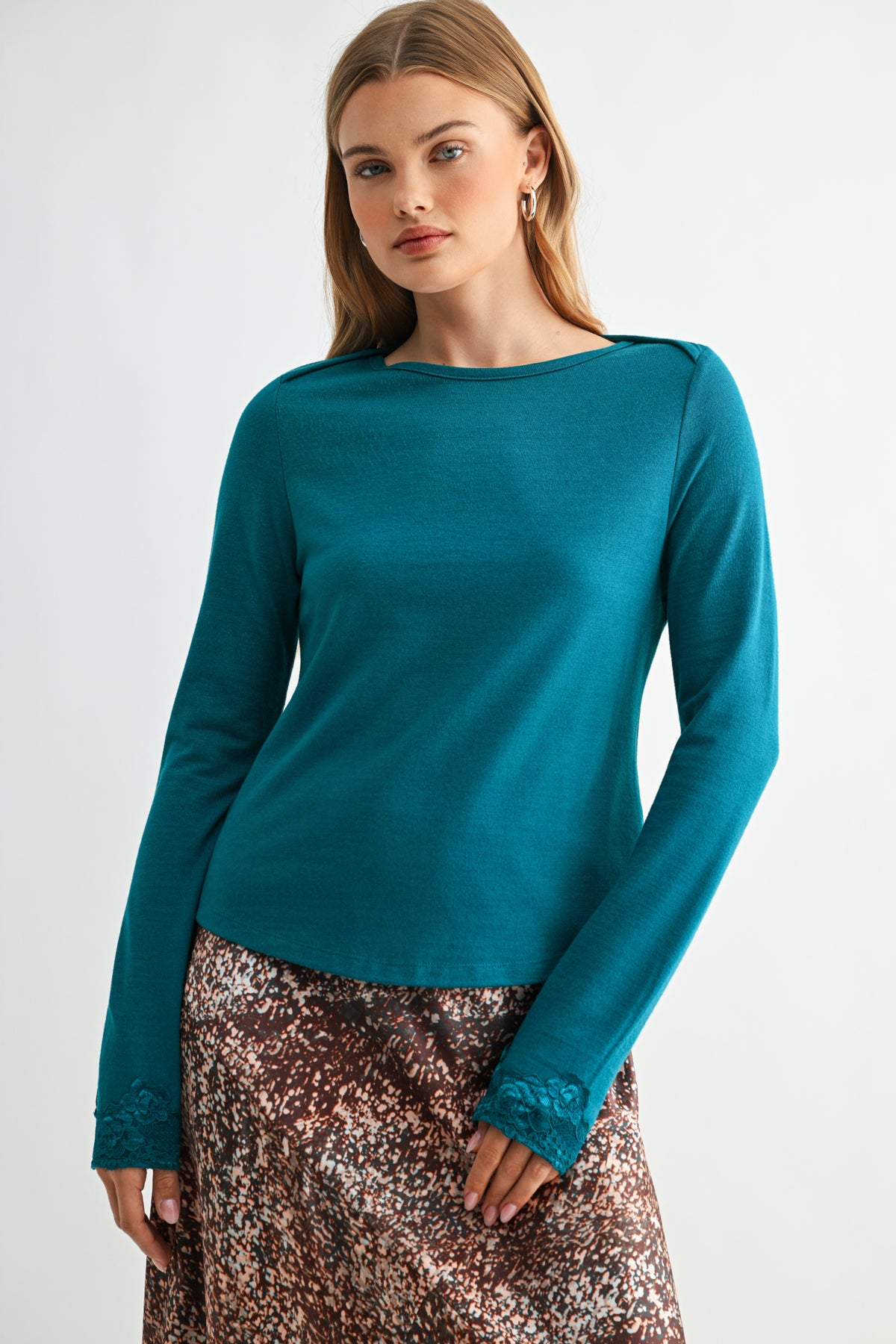 Teal Long Sleeve Boat Neck Top