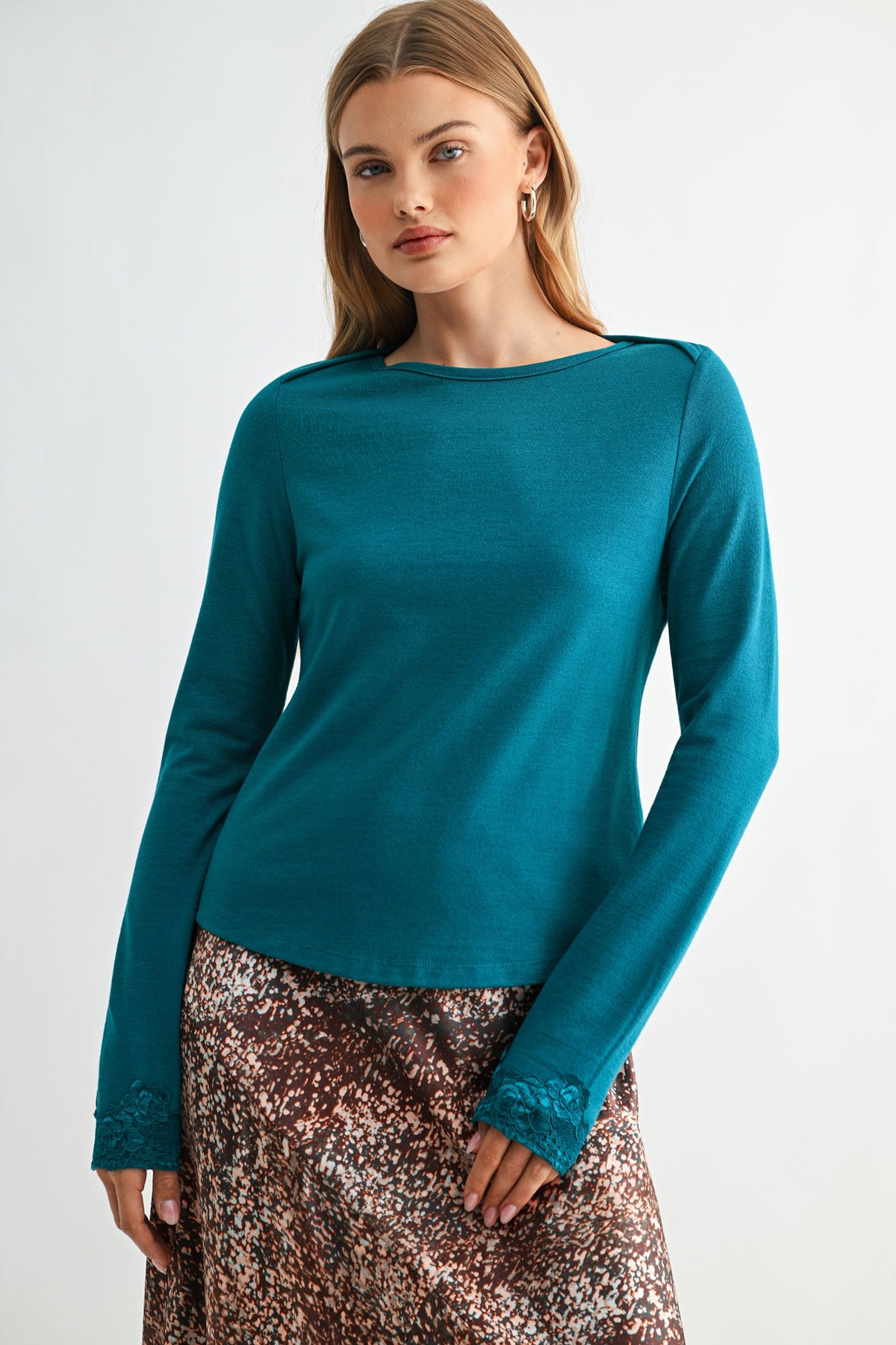 Teal Long Sleeve Boat Neck Top
