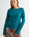 Teal Long Sleeve Boat Neck Top