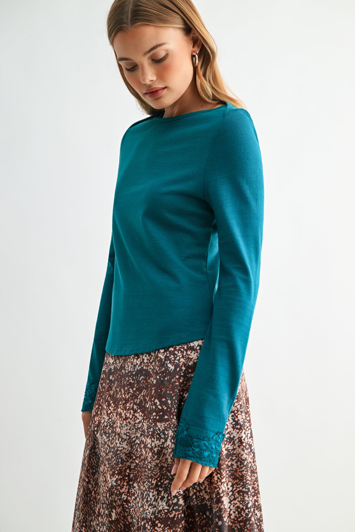 Teal Long Sleeve Boat Neck Top