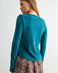 Teal Long Sleeve Boat Neck Top
