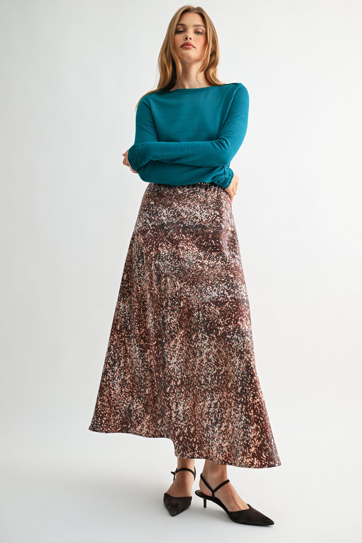 Teal Long Sleeve Boat Neck Top