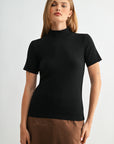 Black Petite Short Sleeve Mock Neck Top