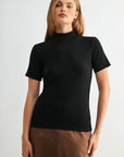 Black Short Sleeve Mock Neck Top