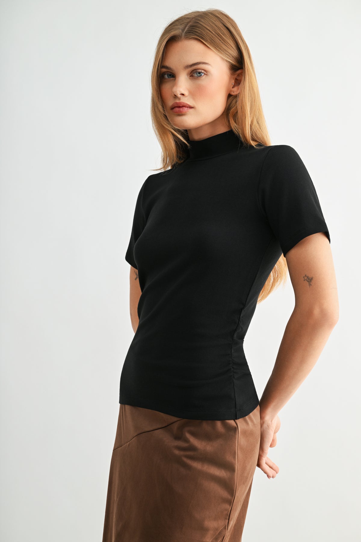 Black  Plus-Size Short Sleeve Mock Neck Top