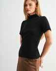 Black  Plus-Size Short Sleeve Mock Neck Top