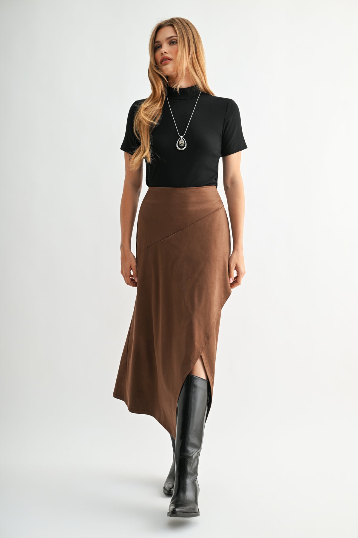 Black Petite Short Sleeve Mock Neck Top