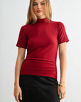 Cherry Short Sleeve Mock Neck Top