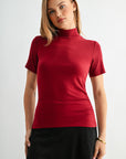 Cherry Petite Short Sleeve Mock Neck Top