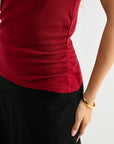 Cherry Short Sleeve Mock Neck Top