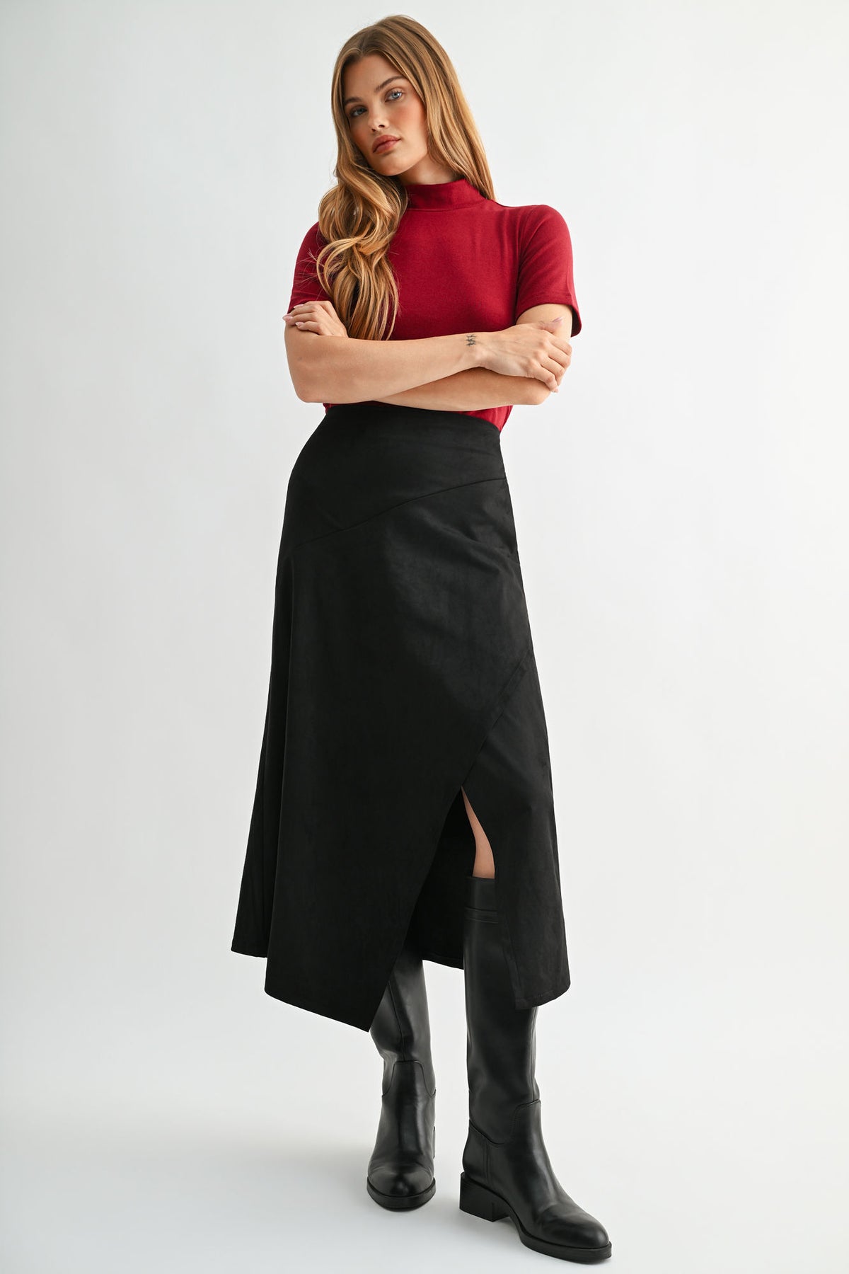 Cherry Petite Short Sleeve Mock Neck Top
