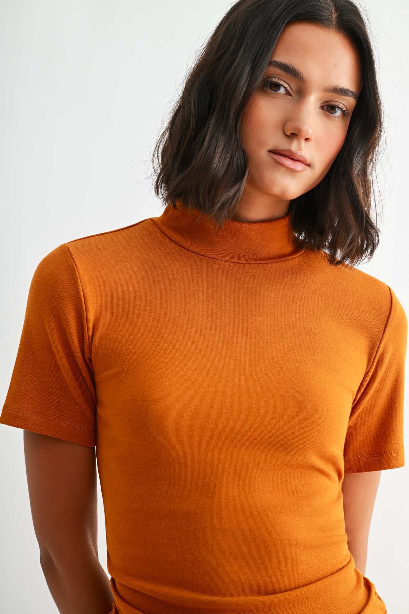 Curry Short Sleeve Mock Neck Top