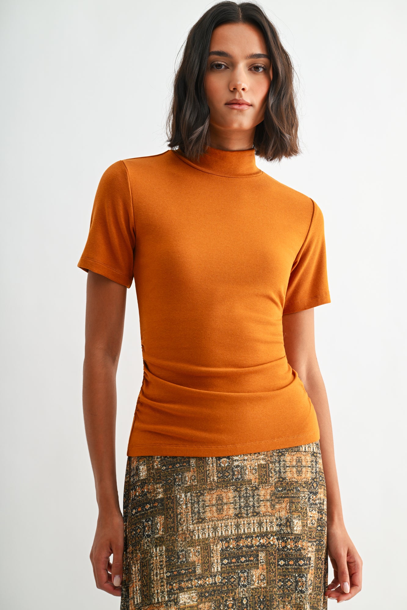 Curry Short Sleeve Mock Neck Top