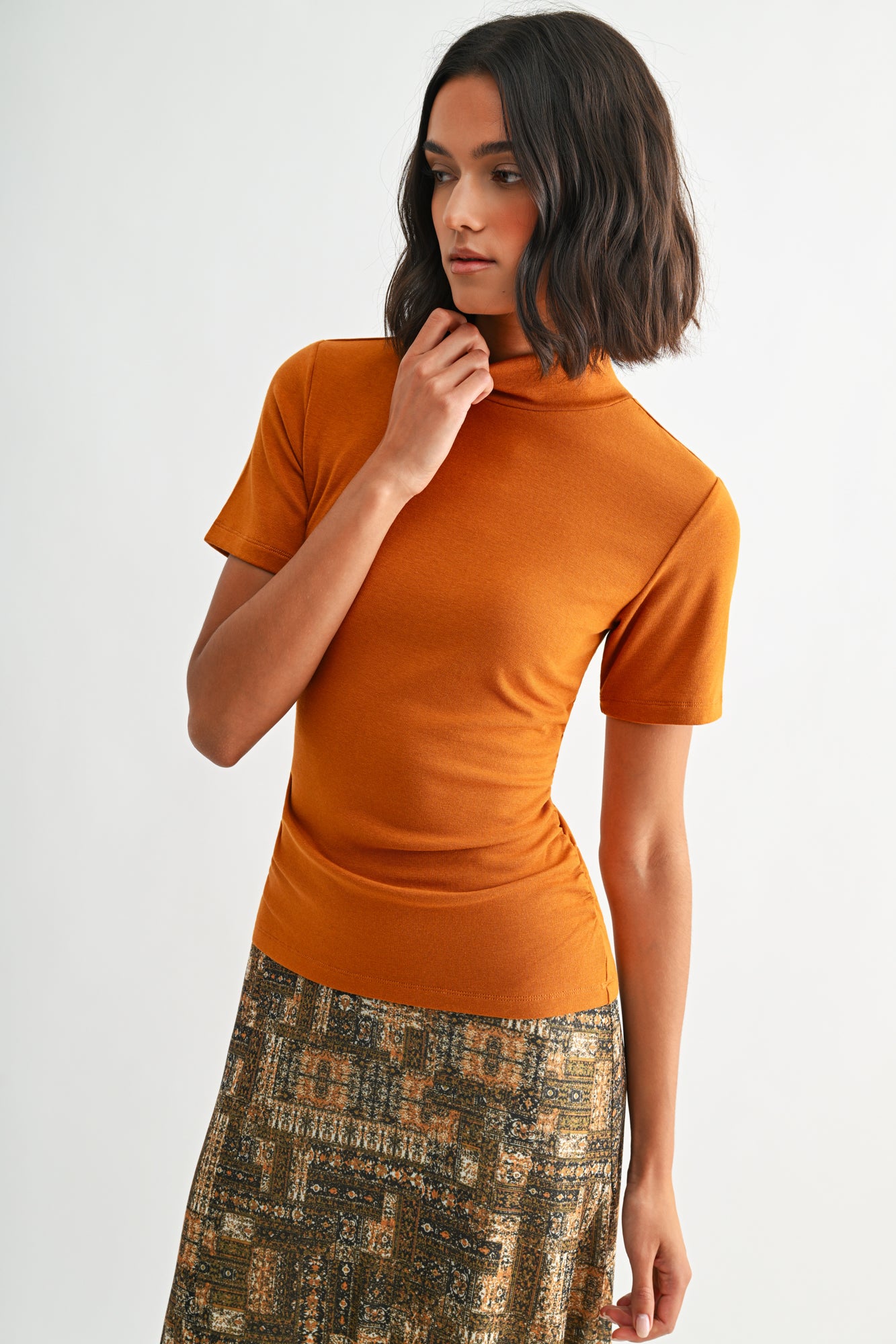 Curry Short Sleeve Mock Neck Top