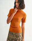 Curry Short Sleeve Mock Neck Top