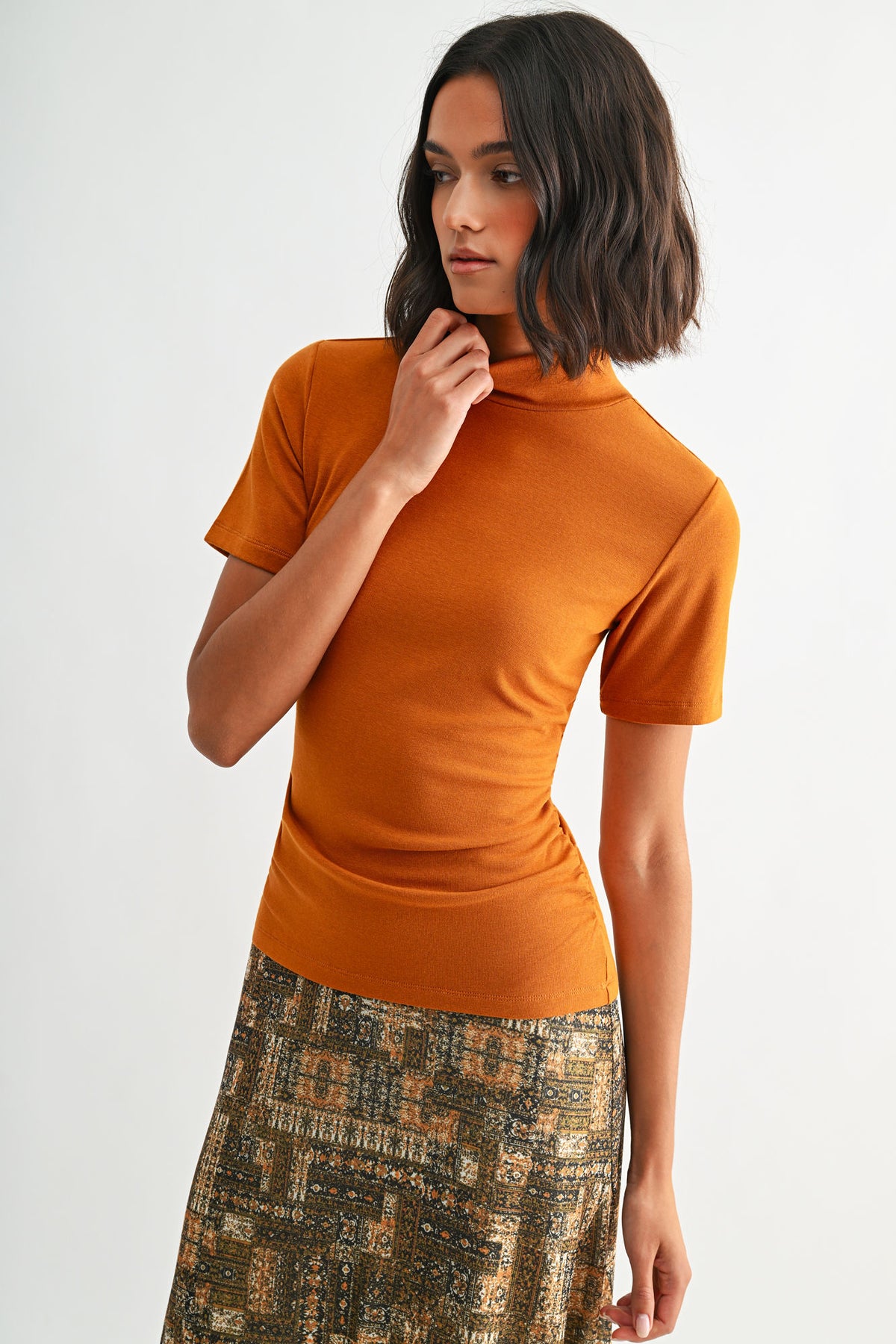 Curry Short Sleeve Mock Neck Top