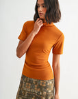 Curry Short Sleeve Mock Neck Top