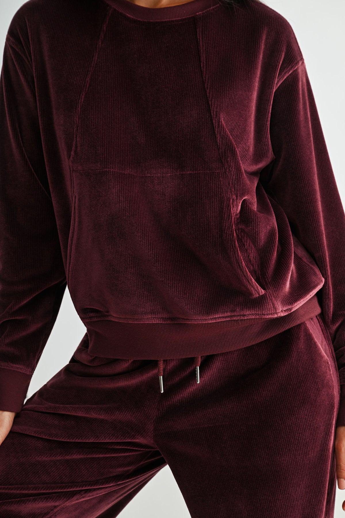 Burgundy Petite Long Sleeve Seamed Sweatshirt