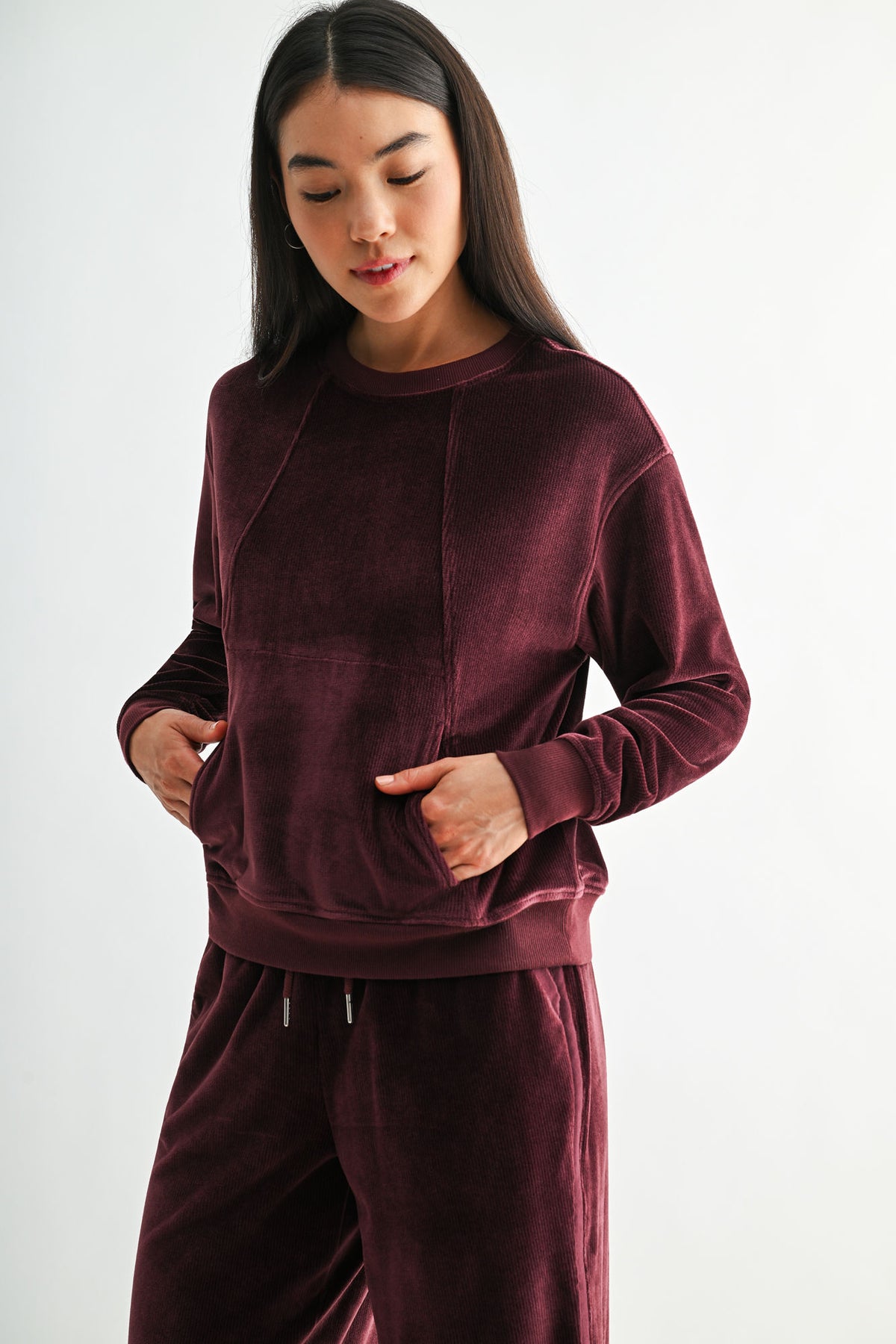 Burgundy Long Sleeve Seamed 
