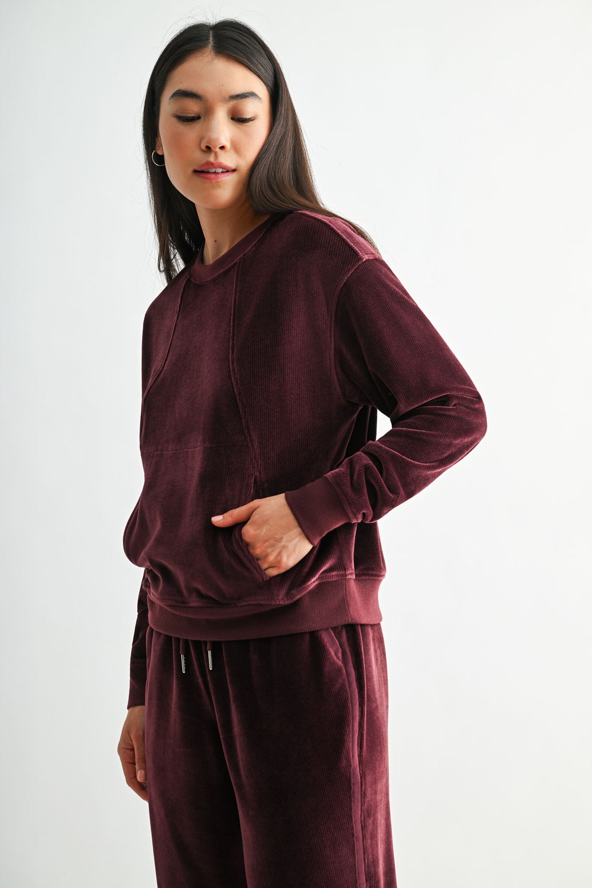 Burgundy Petite Long Sleeve Seamed Sweatshirt