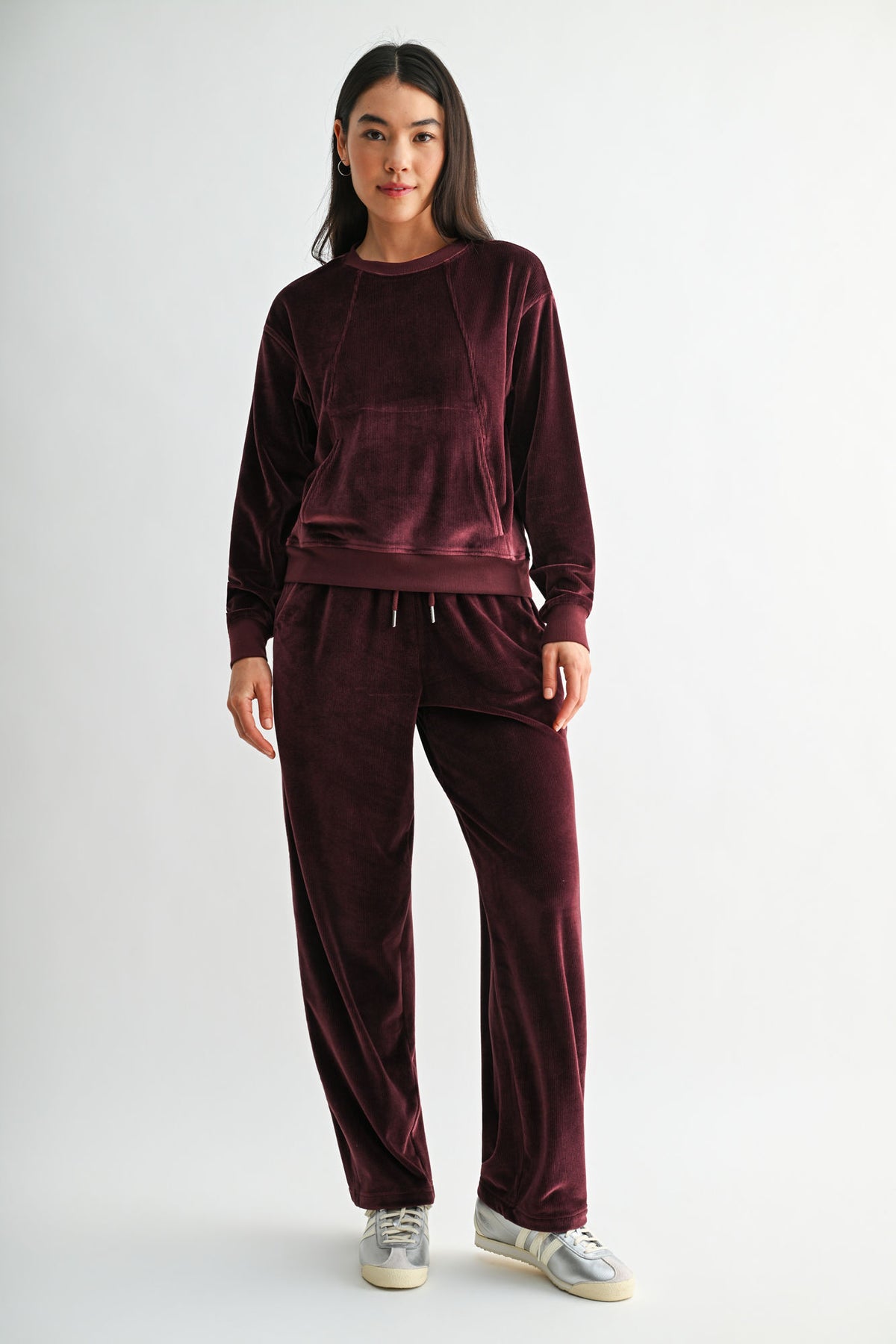 Burgundy Petite Long Sleeve Seamed Sweatshirt