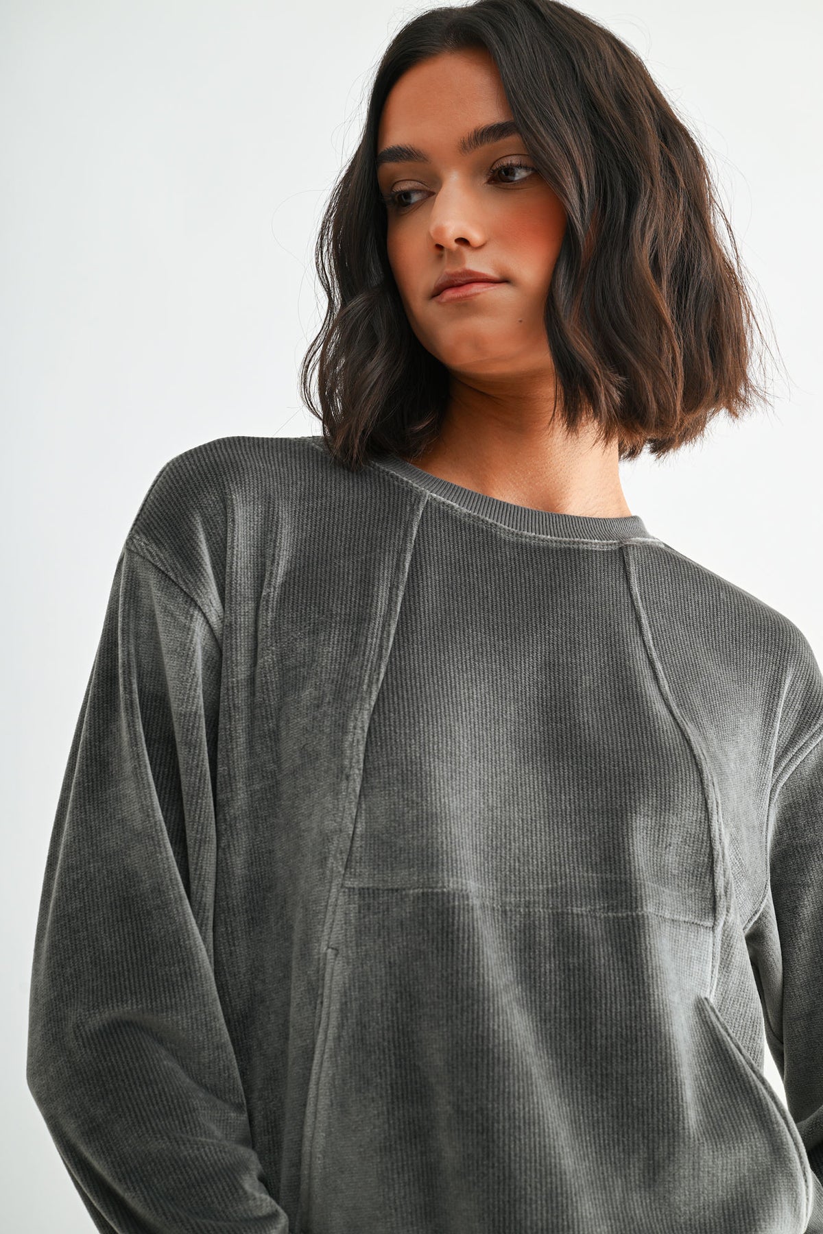 Charcoal Long Sleeve Seamed 