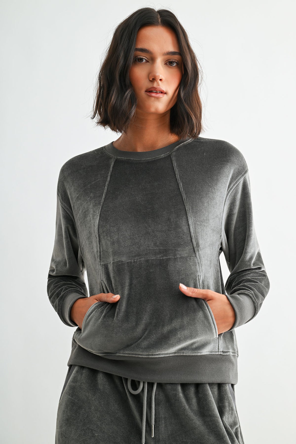 Charcoal Long Sleeve Seamed 