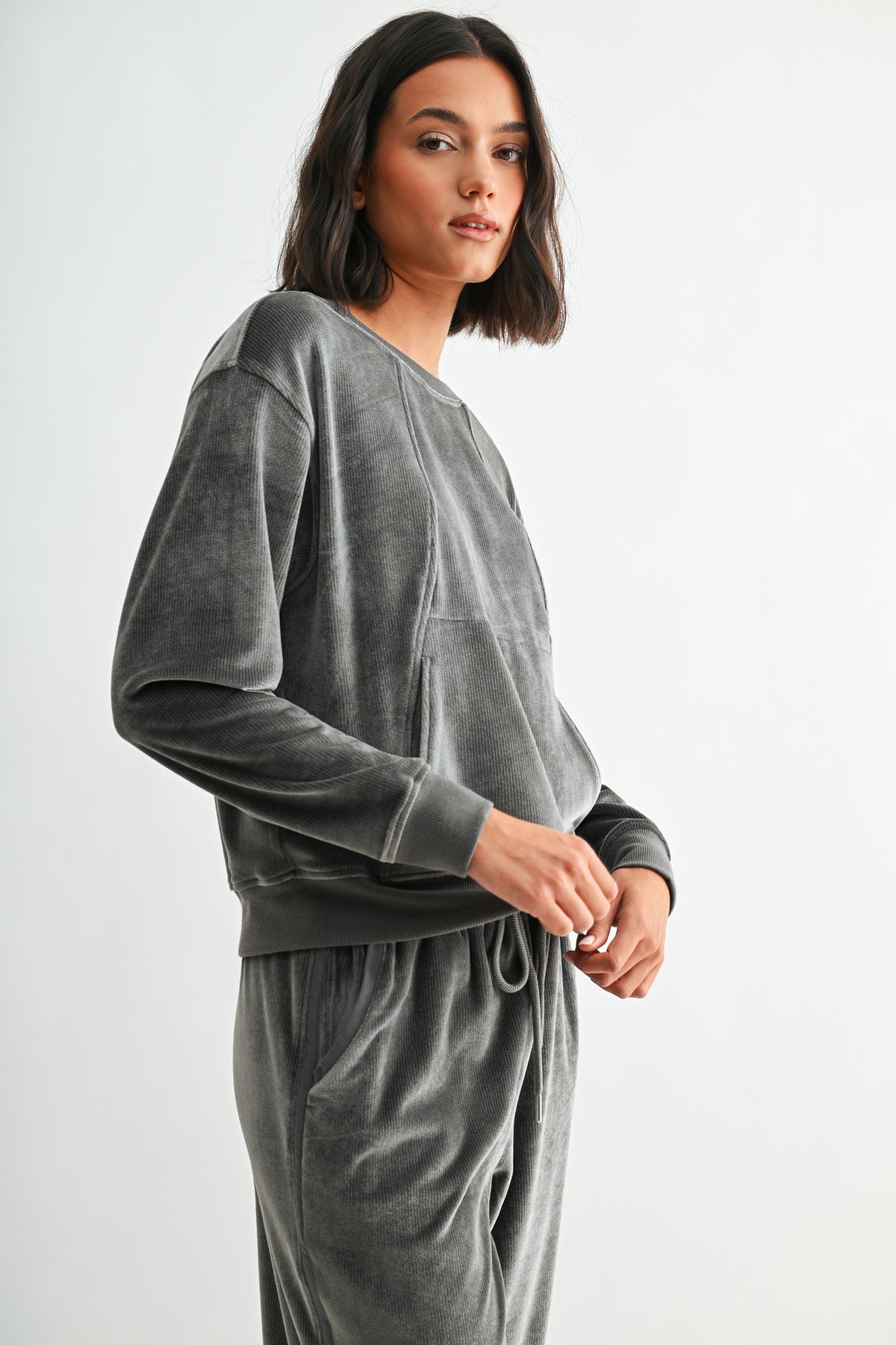 Charcoal Plus-Size Long Sleeve Seamed Sweatshirt