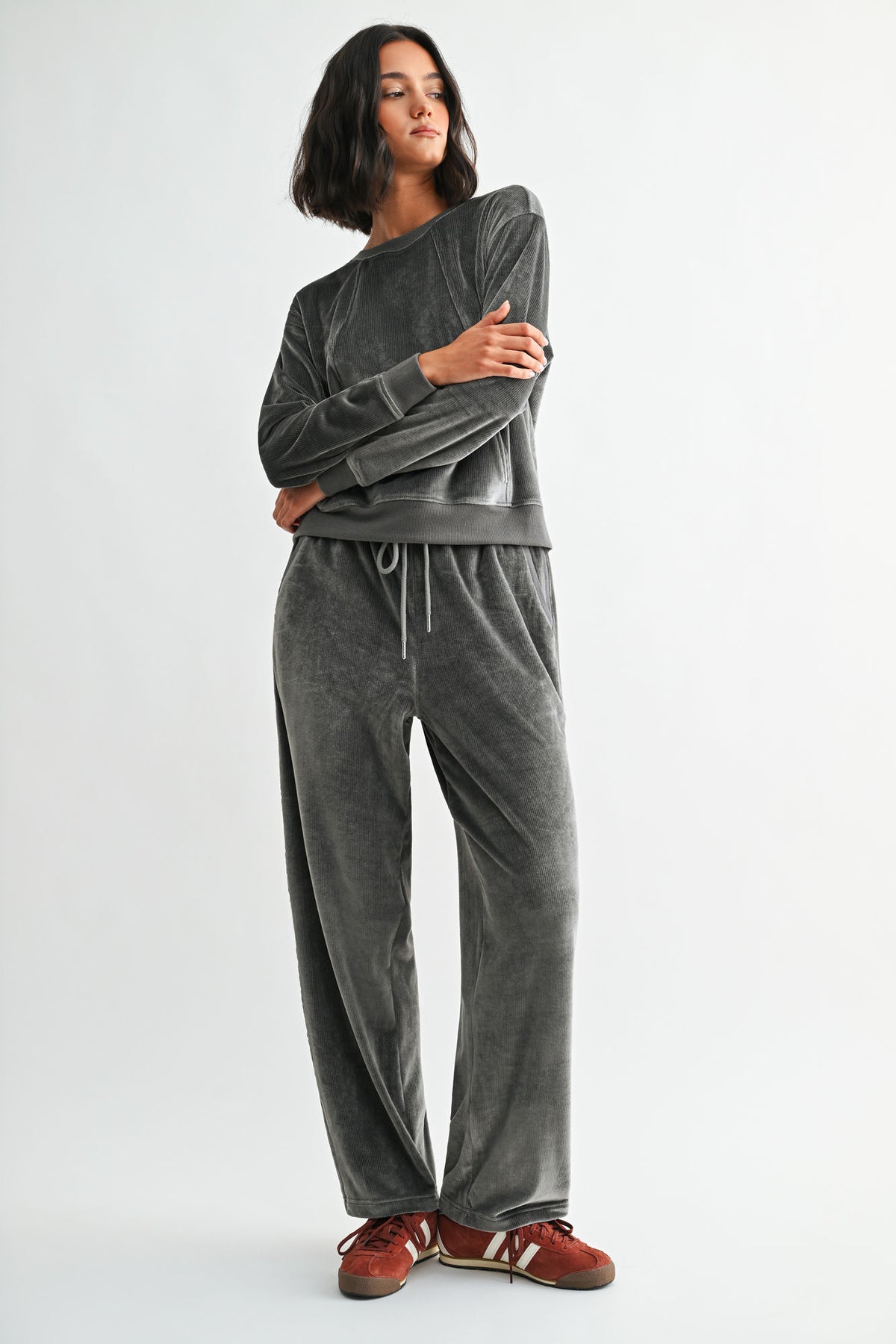 Charcoal Petite Long Sleeve Seamed Sweatshirt